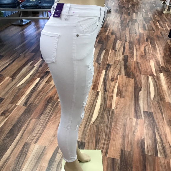 ‼️ White Ripped Stretch Denim Jean Distress - Picture 6 of 8